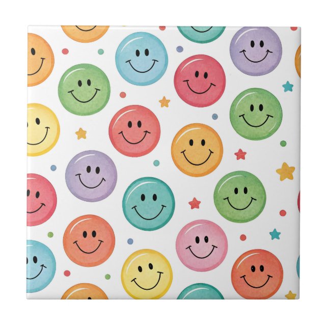 Smiling Emoji Pattern Ceramic Tile (Front)