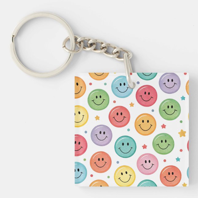 Smiling Emoji Pattern Key Ring (Front)