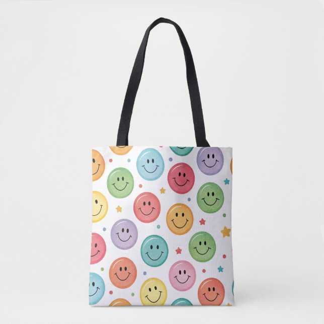 Smiling Emoji Pattern Tote Bag (Front)