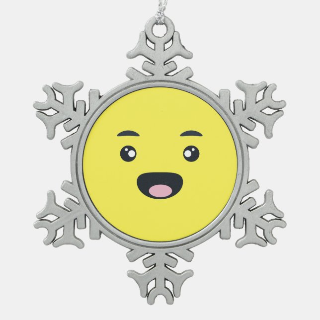 Smiling Emoji Snowflake Pewter Christmas Ornament (Front)