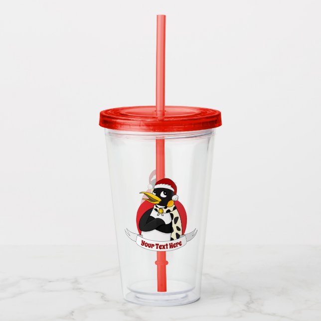 Smiling emperor penguin Christmas cartoon Acrylic  Acrylic Tumbler (Front)