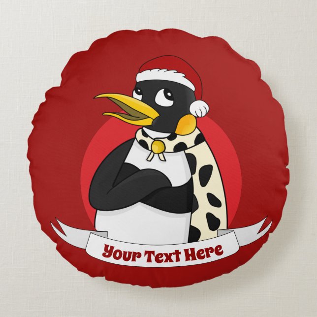 Smiling emperor penguin Christmas cartoon Round Pi Round Cushion (Front)