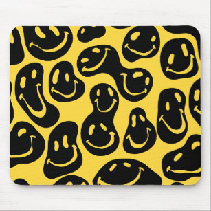 Smiling Face Emoji Distorted Black and Yellow Mouse Pad