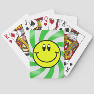 Smiling Face Emoji Green Spiral Playing Cards