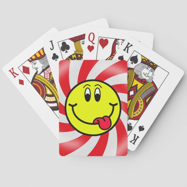 Smiling Face Emoji Red Spiral Playing Cards (Back)