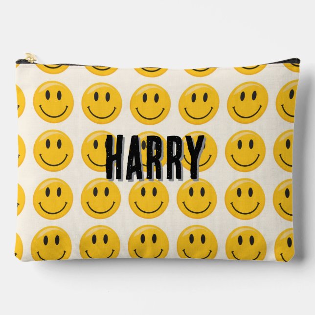 Smiling Face Pattern – Cute Yellow Smiles  custom  Accessory Pouch (Front)