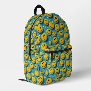 Smiling Face Pattern – Cute Yellow Smiles on Blue Printed Backpack
