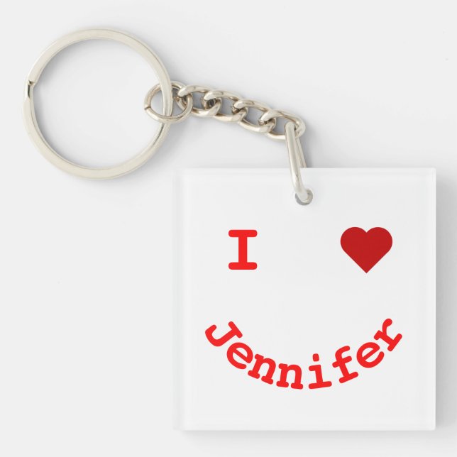 Smiling Face Personalised I Heart Key Ring (Front)