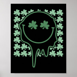 Smiling Face St Patricks Day Groovy Hippie Shamroc Poster