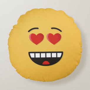 Smiling Face with Heart-Shaped Eyes Round Pillow