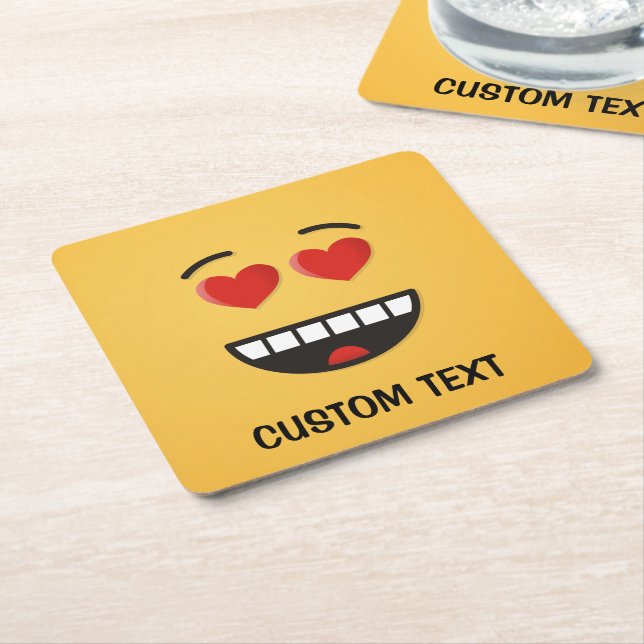 Smiling Face with Heart-Shaped Eyes Square Paper Coaster (Angled)