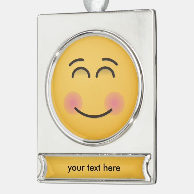Smiling Face with Smiling Eyes Silver Plated Banner Ornament (Left)