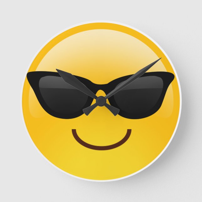 Smiling Face With Sunglasses Cool Emoji Round Clock (Front)