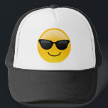 Smiling Face With Sunglasses Cool Emoji Trucker Hat<br><div class="desc">A face smiling and wearing dark sunglasses. Is used to denote a sense of cool. Emoji fun for all.</div>
