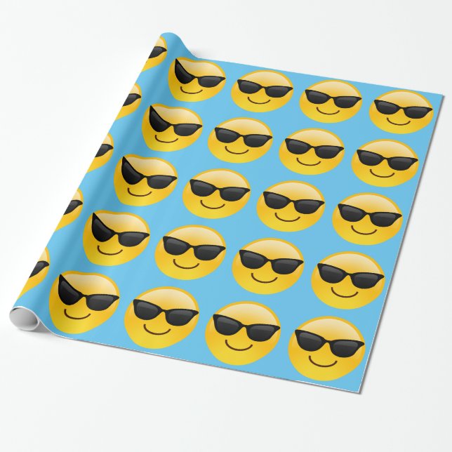 Smiling Face With Sunglasses Cool Emoji Wrapping Paper (Unrolled)