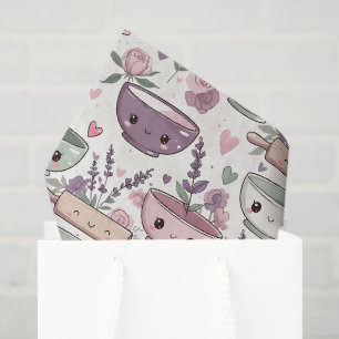 Smiling Faces Floral Pink Purple Tissue Paper