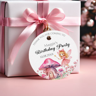 Smiling Fairy and Pink Mushrooms Birthday Party Favour Tags