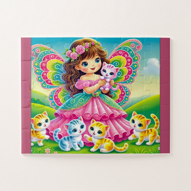 "SMILING FAIRY & KITTENS" JIGSAW PUZZLE (Horizontal)