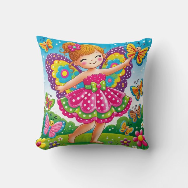 "SMILING FAIRY with BUTTERFLIES" - THROW PILLOW (Front)