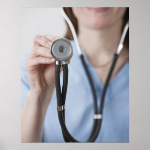 Smiling female doctor with stethoscope poster