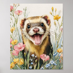 Smiling Ferret Wall Art – Cute Watercolor Ferret P