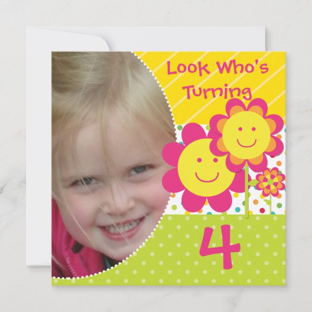 Smiling Flowers Custom Photo Invitation (Front)