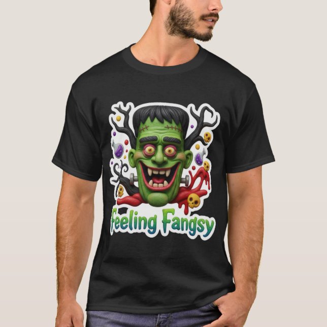 Smiling Frankenstein monster with fangs T-Shirt (Front)
