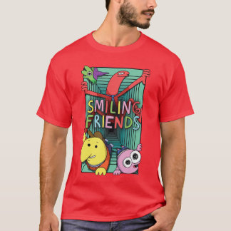 Smiling Friends Crawling Character Collage Cartoon T-Shirt