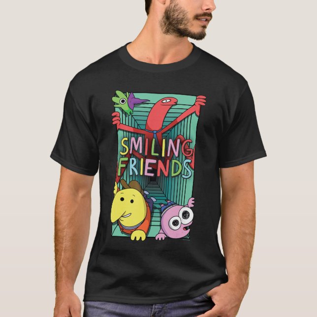 Smiling Friends Crawling Character Collage Cartoon T-Shirt (Front)