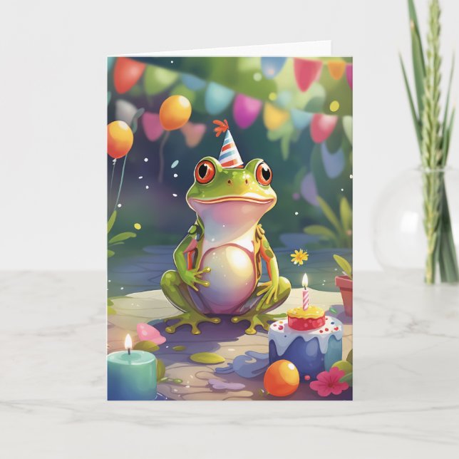 Smiling Frog Outdoors With Cake Card (Front)