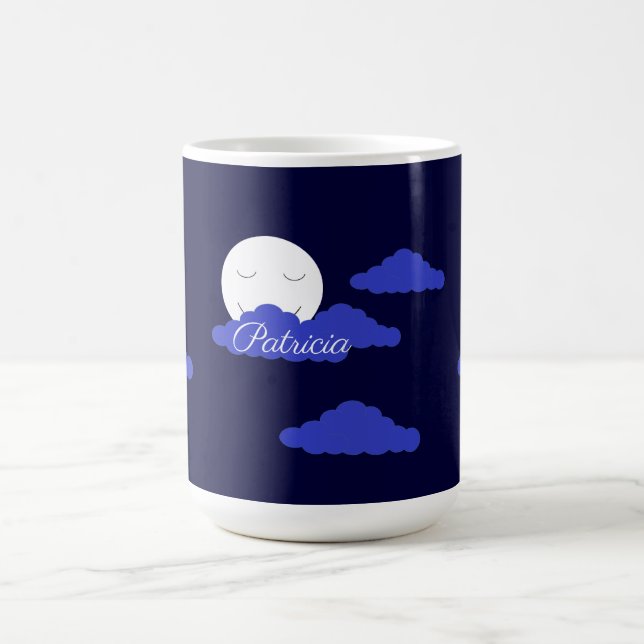 Smiling Full Moon with Clouds:  Dark Blue Coffee Mug (Center)