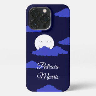 Smiling Full Moon with Clouds: Dark Blue iPhone 13 Pro Case