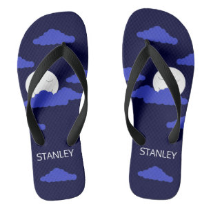 Smiling Full Moon with Clouds: Dark Blue Thongs