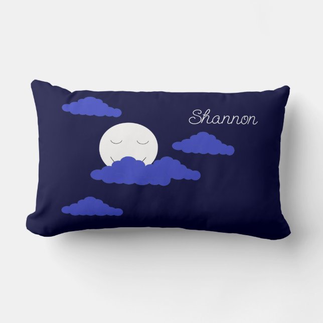 Smiling Full Moon with Clouds:  Lumbar Cushion (Front)