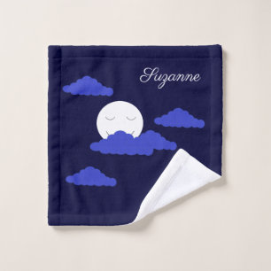 Smiling Full Moon with Dark Clouds Wash Cloth
