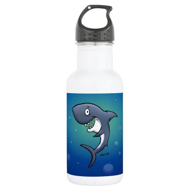 Smiling Funny Shark on Blue Background 532 Ml Water Bottle (Front)