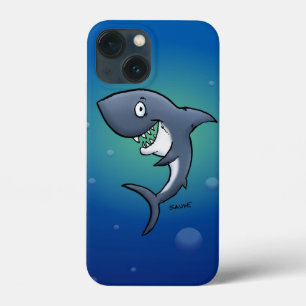 Smiling Funny Shark on Blue Background iPhone 13 Mini Case
