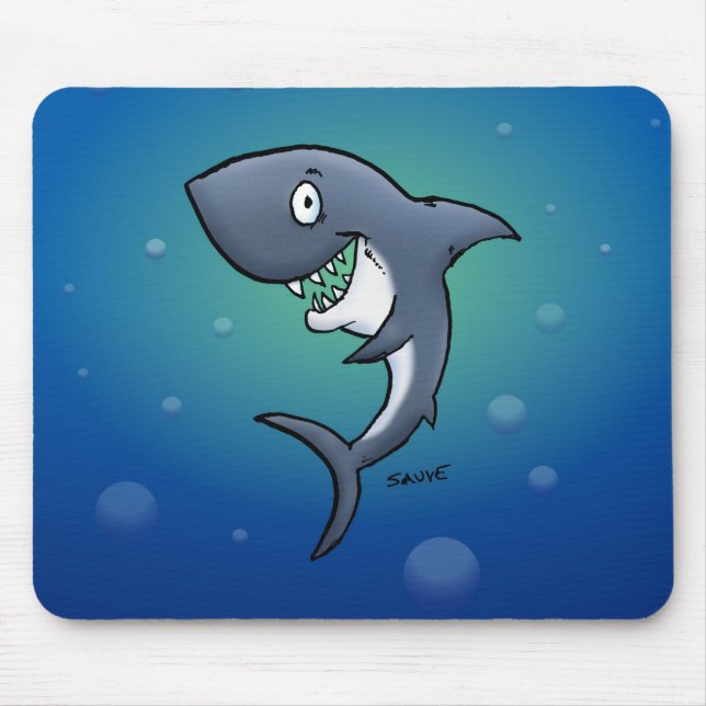 Smiling Funny Shark on Blue Background Mouse Pad (Front)