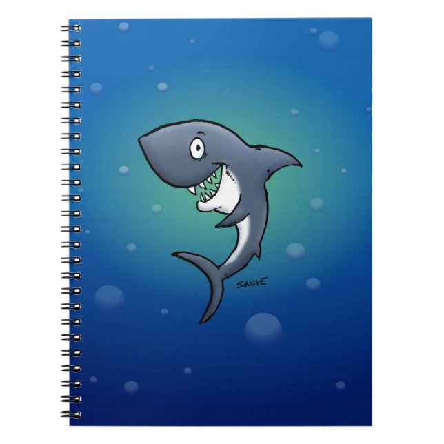 Smiling Funny Shark on Blue Background Notebook (Front)