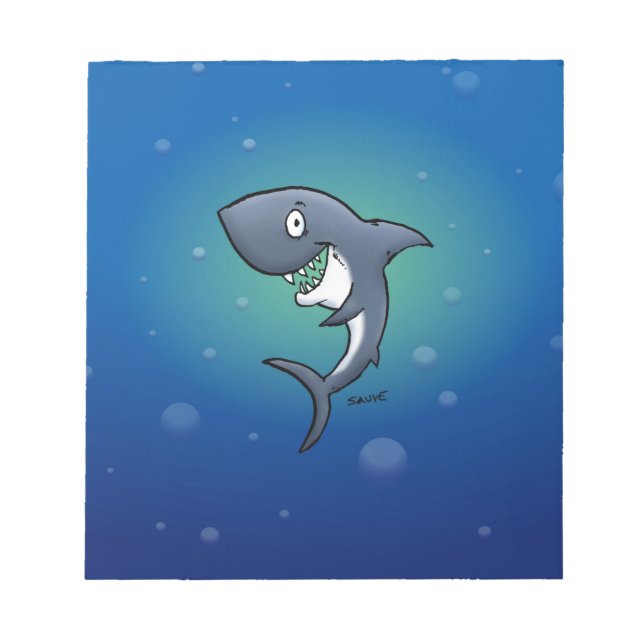Smiling Funny Shark on Blue Background Notepad (Front)