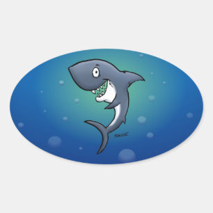 Smiling Funny Shark on Blue Background Oval Sticker