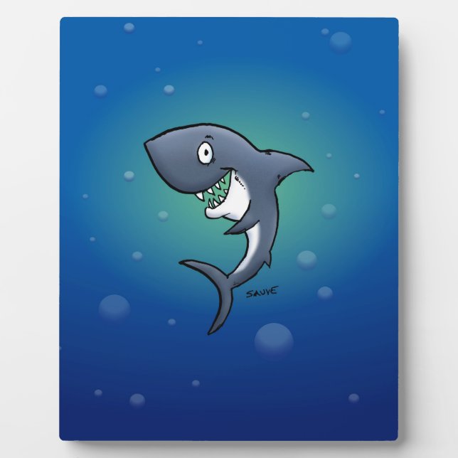 Smiling Funny Shark on Blue Background Plaque (Front)