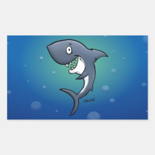 Smiling Funny Shark on Blue Background Rectangular Sticker