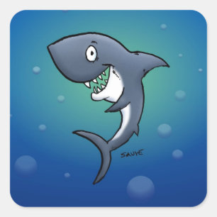 Smiling Funny Shark on Blue Background Square Sticker