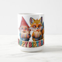 Smiling Garden Gnome and Fox Cub Birthday 