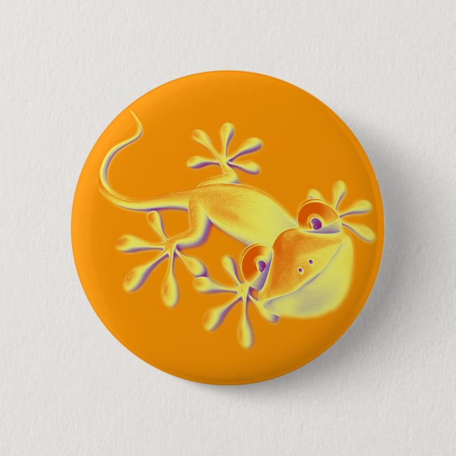 Smiling Gecko - orange 6 Cm Round Badge (Front)