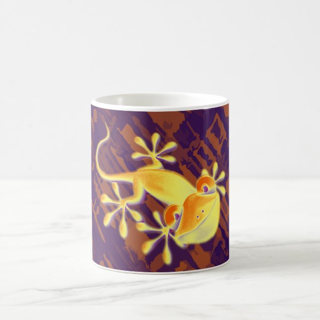Smiling Gecko - violet orange pattern Coffee Mug (Center)