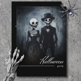 Smiling Ghoul Couple Black & White Halloween Party Invitation