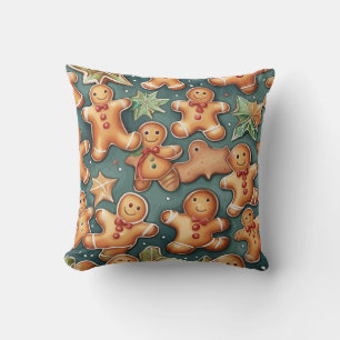 Smiling ginger breadman Christmas Pattern Cushion