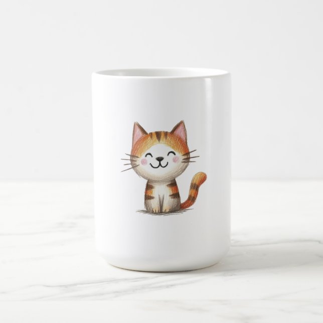 Smiling Ginger Tabby Kitten – Hand-Drawn Illustrat Coffee Mug (Center)